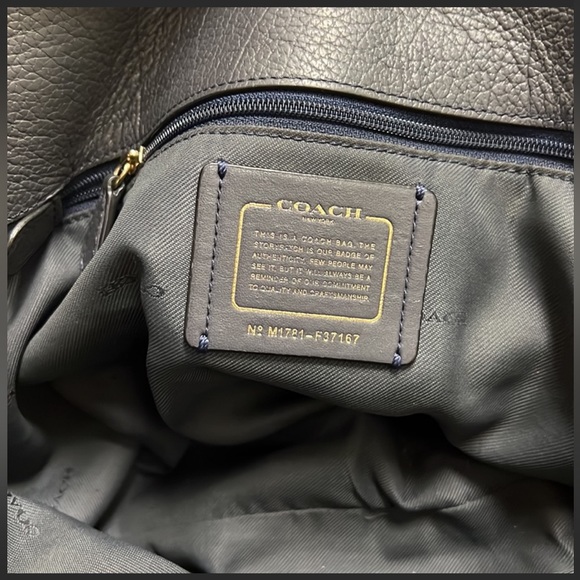 Coach Mercer Leather Satchel Handbag Metallic Graphite Bag - Picture 4 of 6